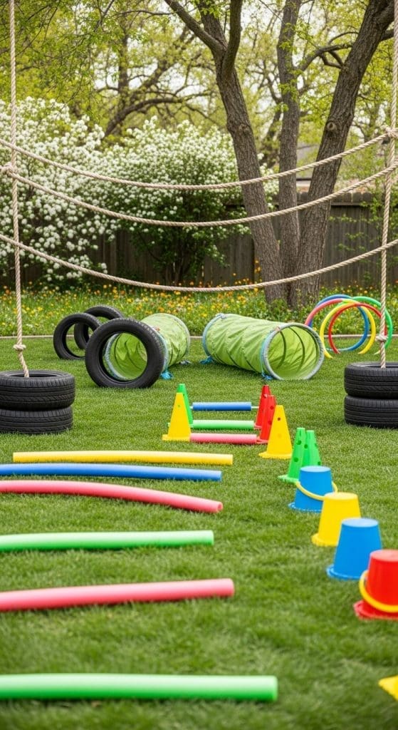 Obstacle course for kids in backyard