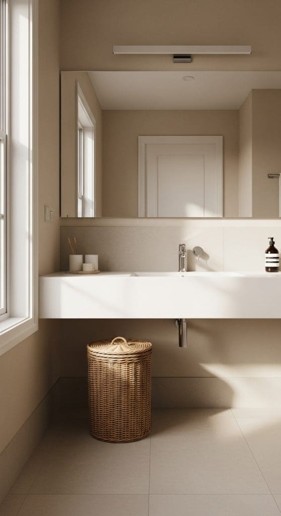 rattan waste basket under sink Fall Bathroom Decor