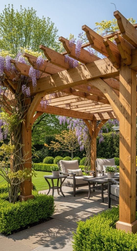 pergola with flowers and climbing plants