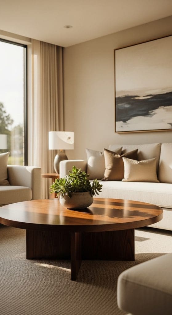 Potted plant on round coffee table