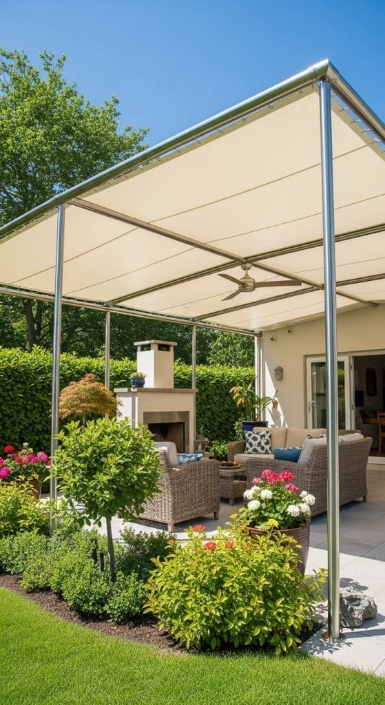 Stretched fabric patio cover