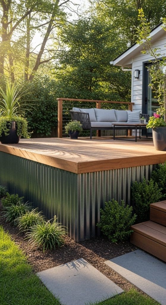 Metal panels used as deck skirting