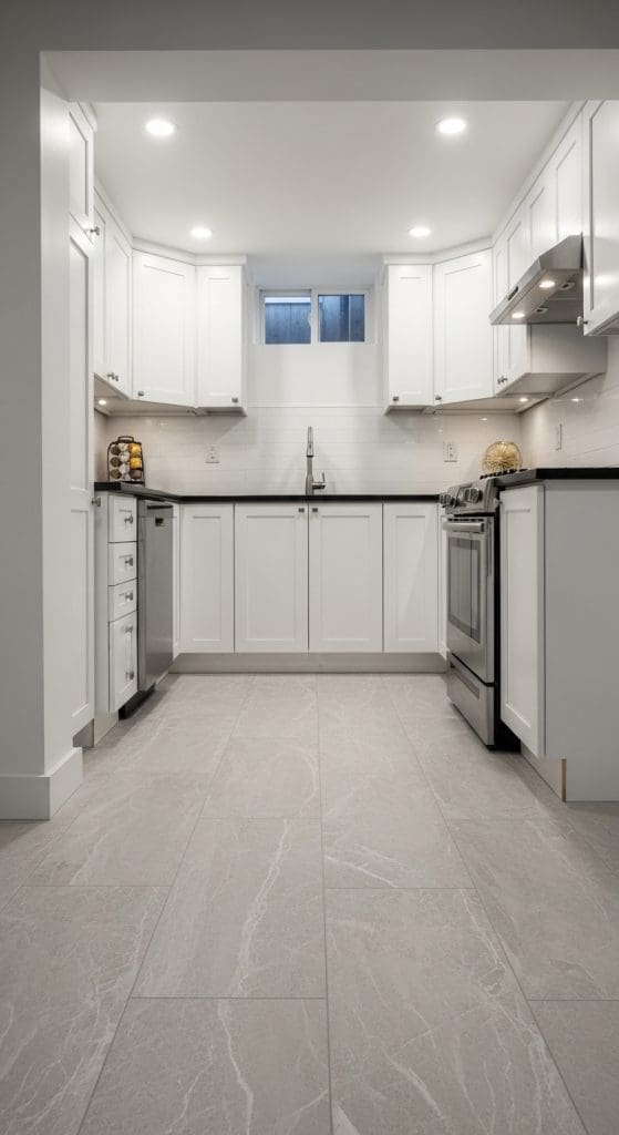 vinyl tiles in Basement Kitchen
