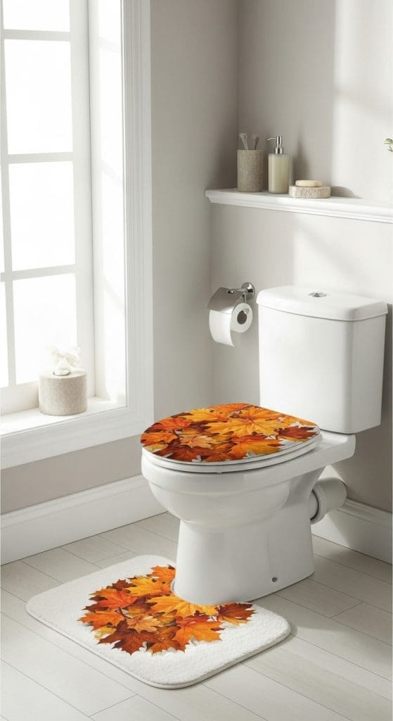 autumn leaf toilet seat cover Fall Bathroom Decor