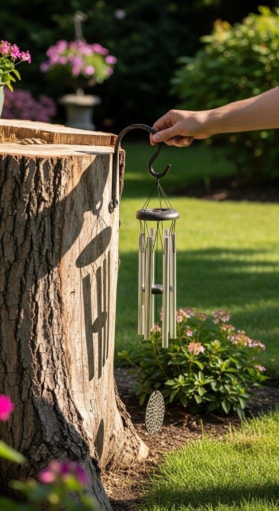 wind chimes being hooked into a tree