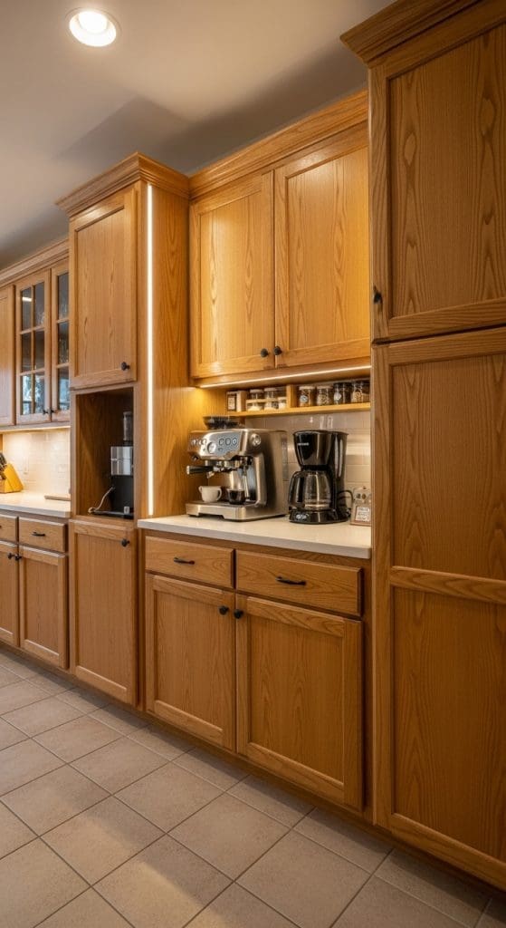 Honey Oak Kitchen with coffee station