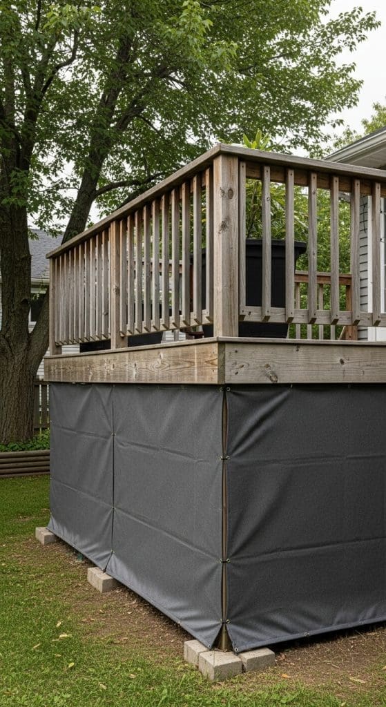 fabric or tarp used as a screen under the deck