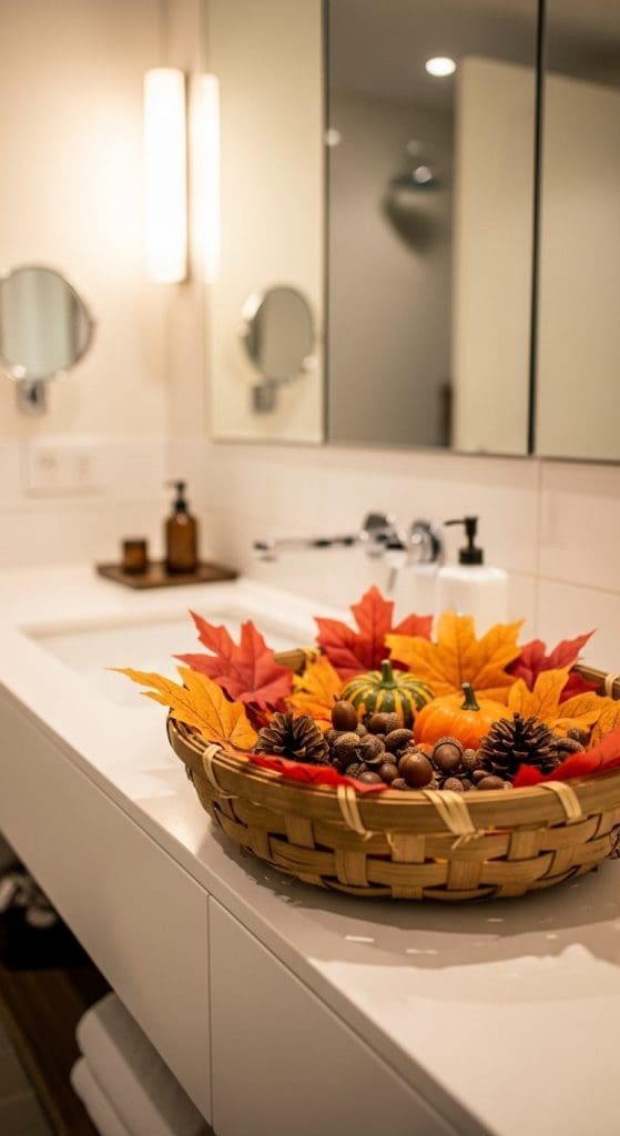 woven basket with autumn decor