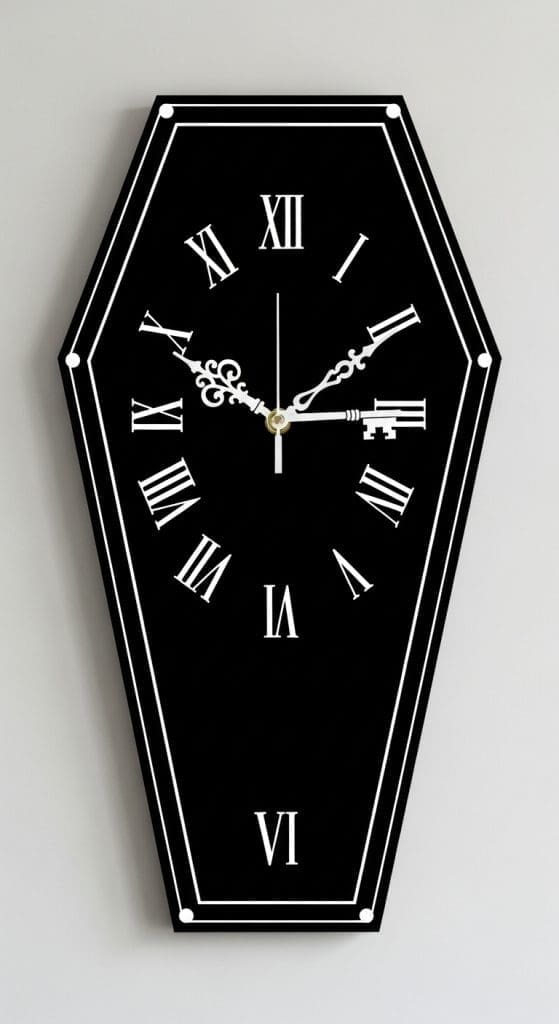 black coffin shaped clock