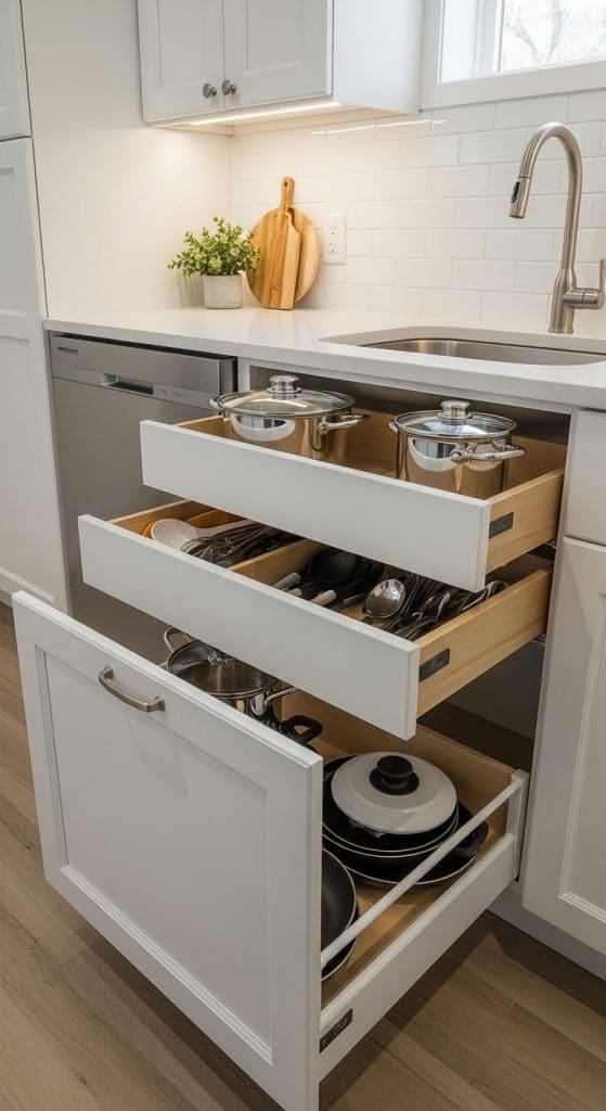 pull out drawers for pots and pans