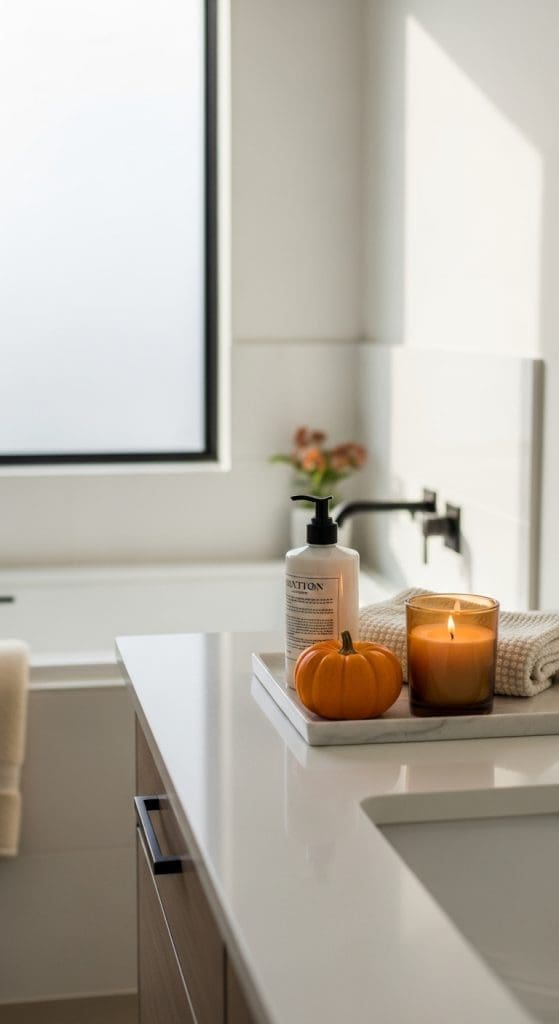 Fall Bathroom Decor tray with fall decor