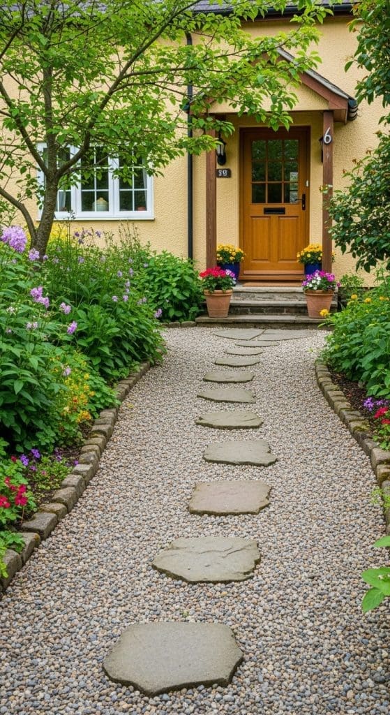 gravel and stepping stone entrance