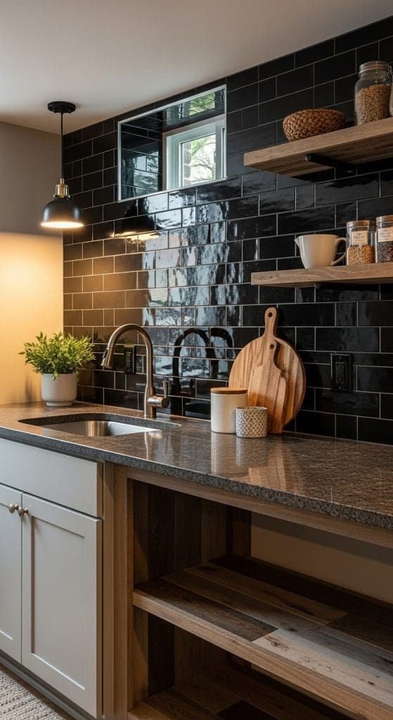 glossy black tiles