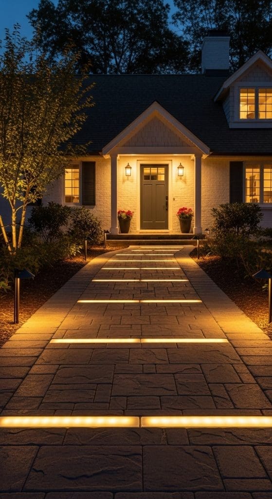concrete stone and LED lighting entrance