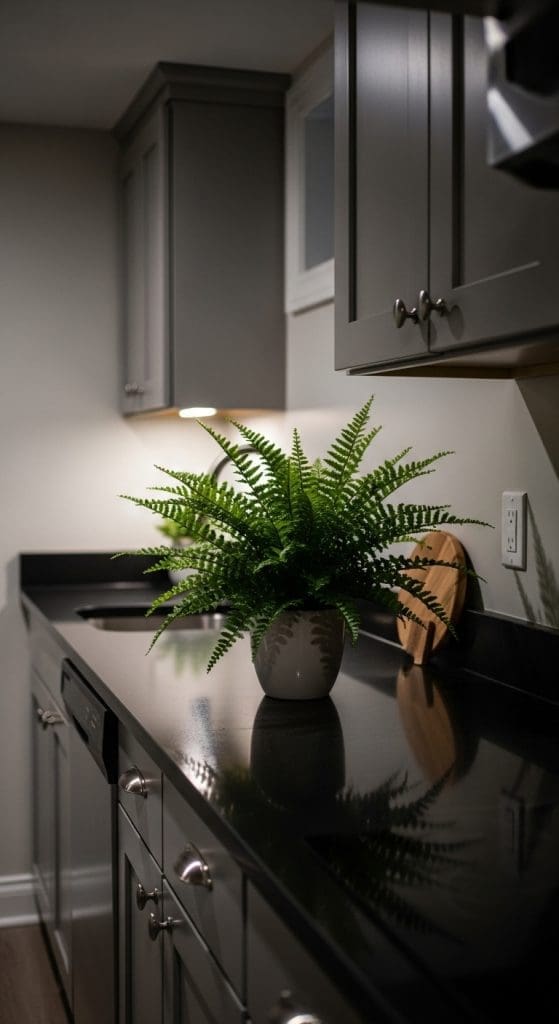 Fern plant on kitchen counter