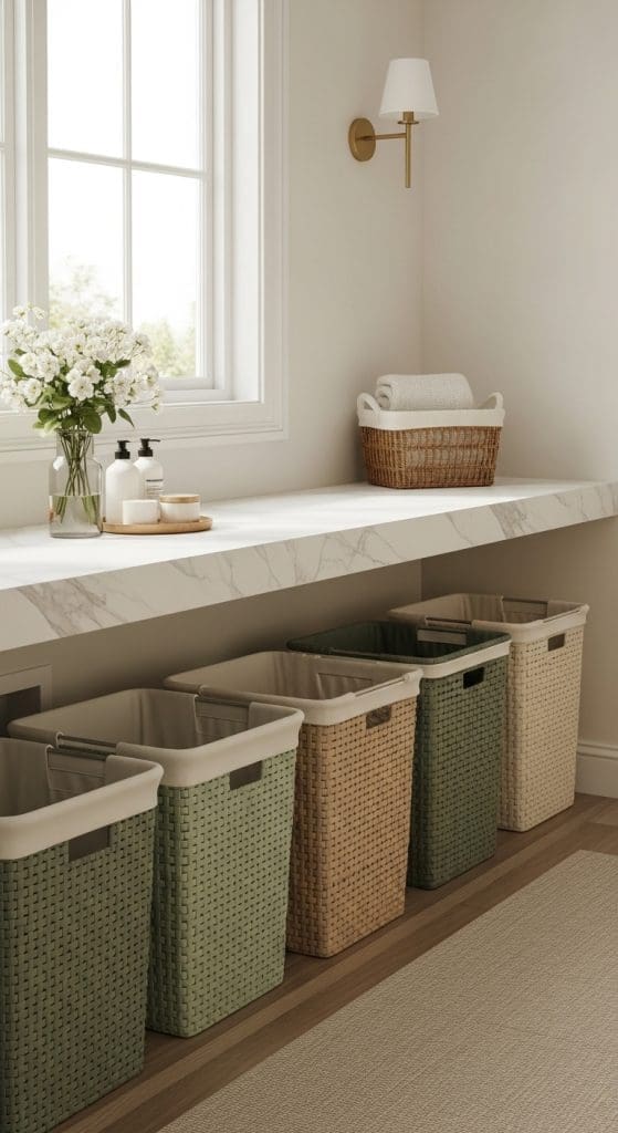 Floating Countertop Over a Laundry Basket Station