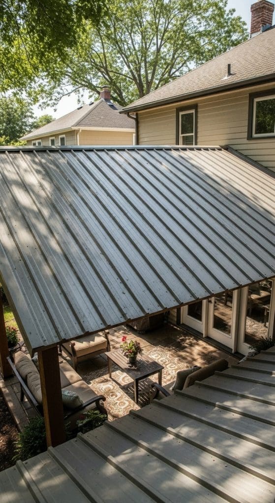 Corrugated Metal Roof above patio