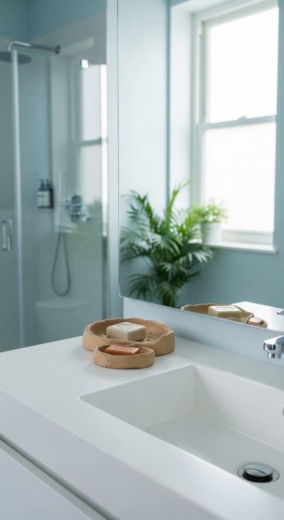 clay soap dishes on bathroom sink