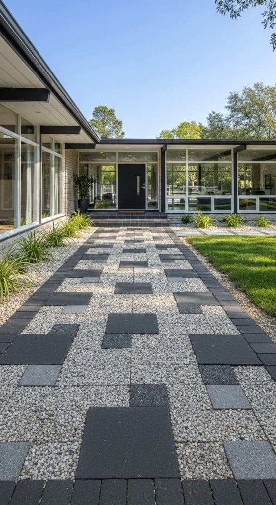 checkerboard Front Yard Walkway Ideas