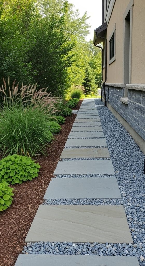 stepping stone slabs in side pathway
