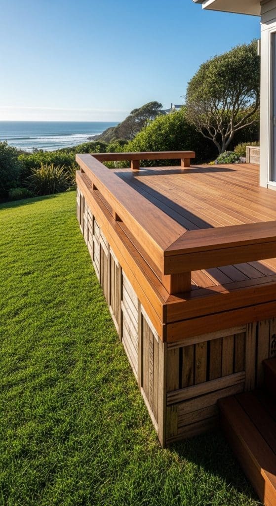 wooden crates used as deck skirting 