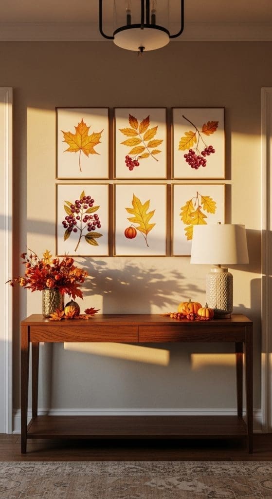 seasonal autumn wall decor above console table