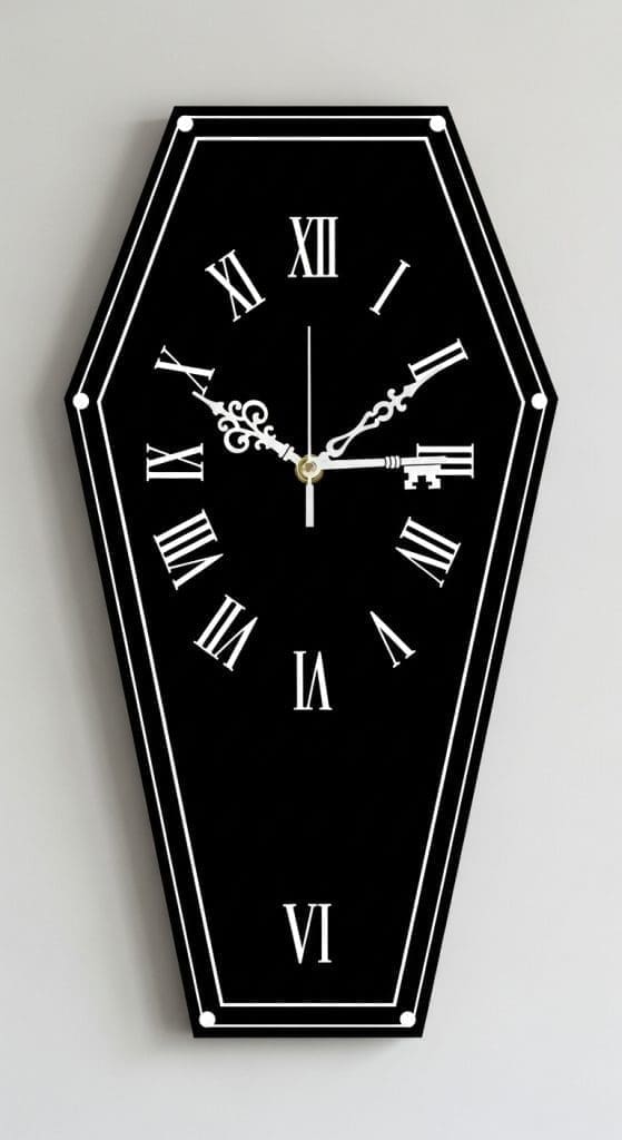 black coffin shaped clock