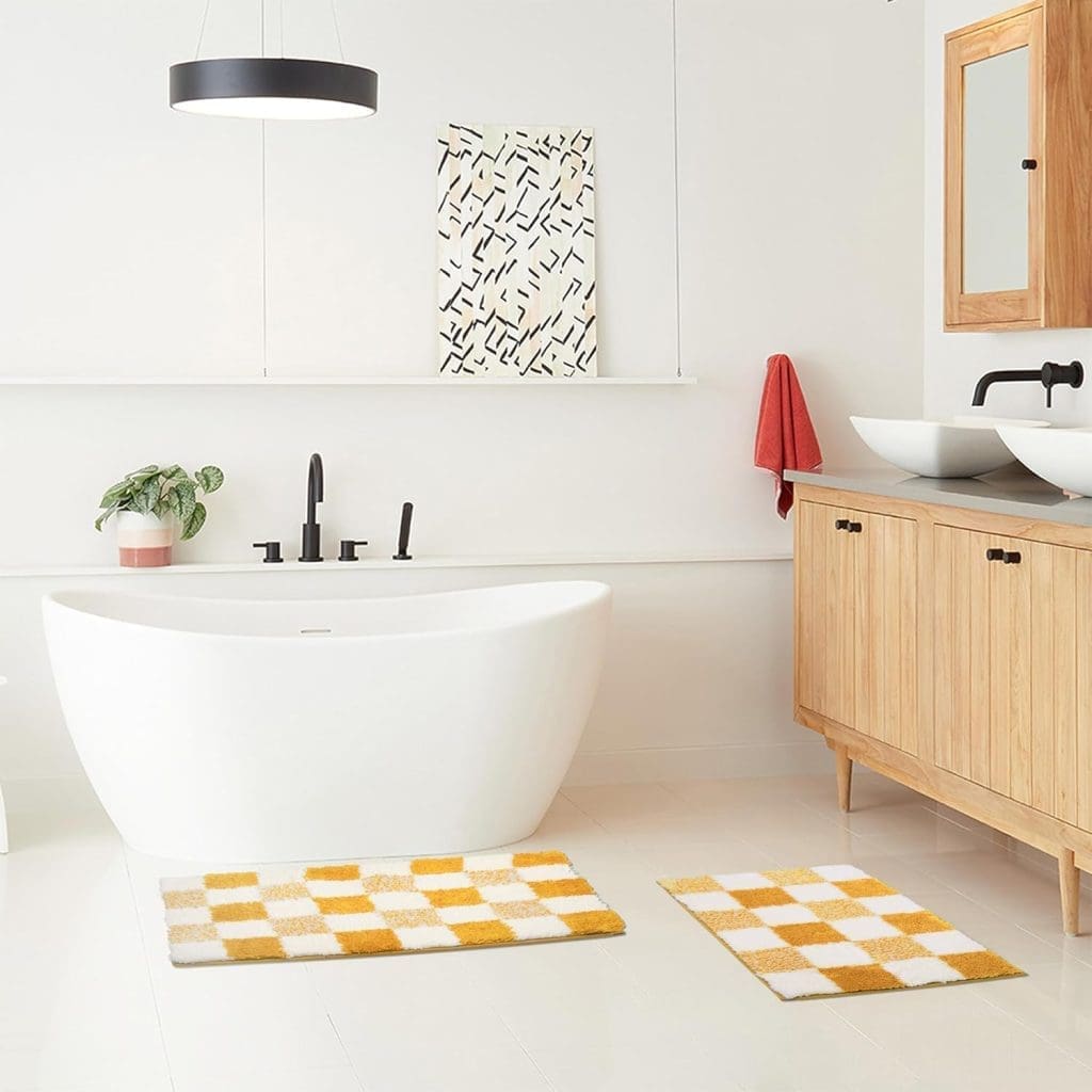 orange plaid bathmat