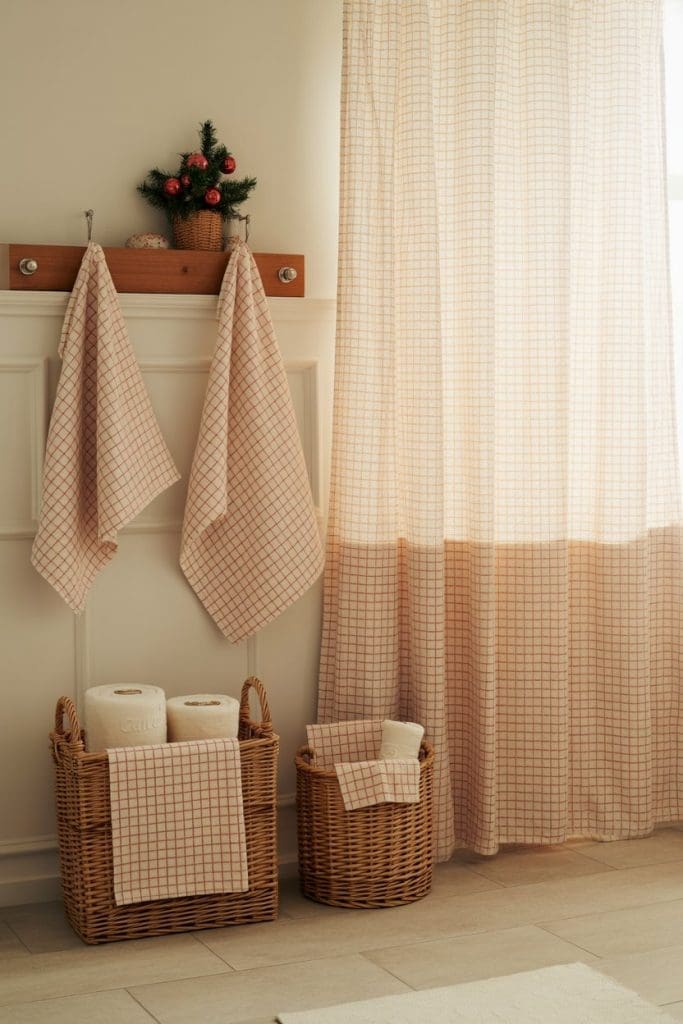 plaid towel in bathroom for Christmas
