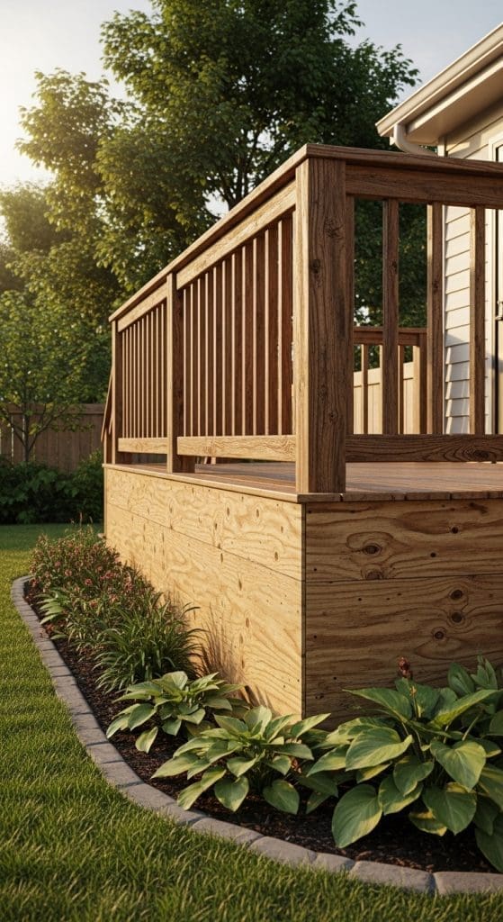 plywood panels used as deck skirting 