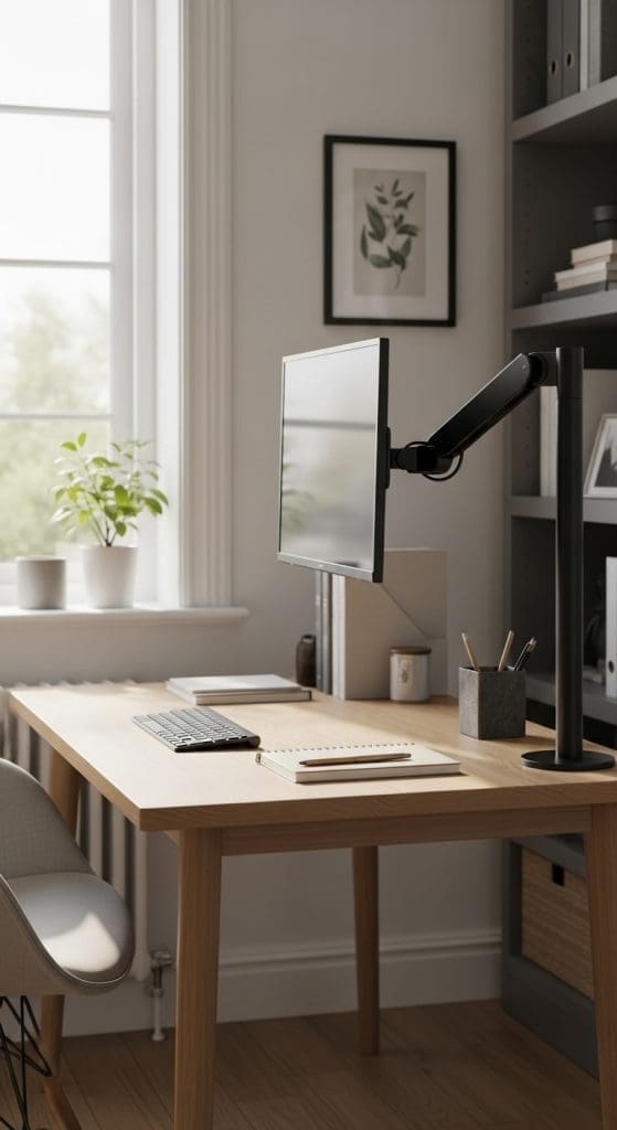 Monitor arm attached to a desk 