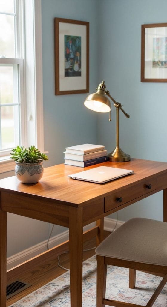 mini plant on wooden desk 