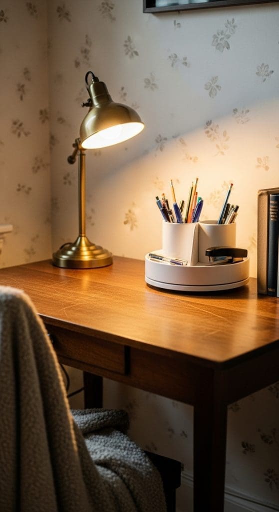 white desk organizer on desk 