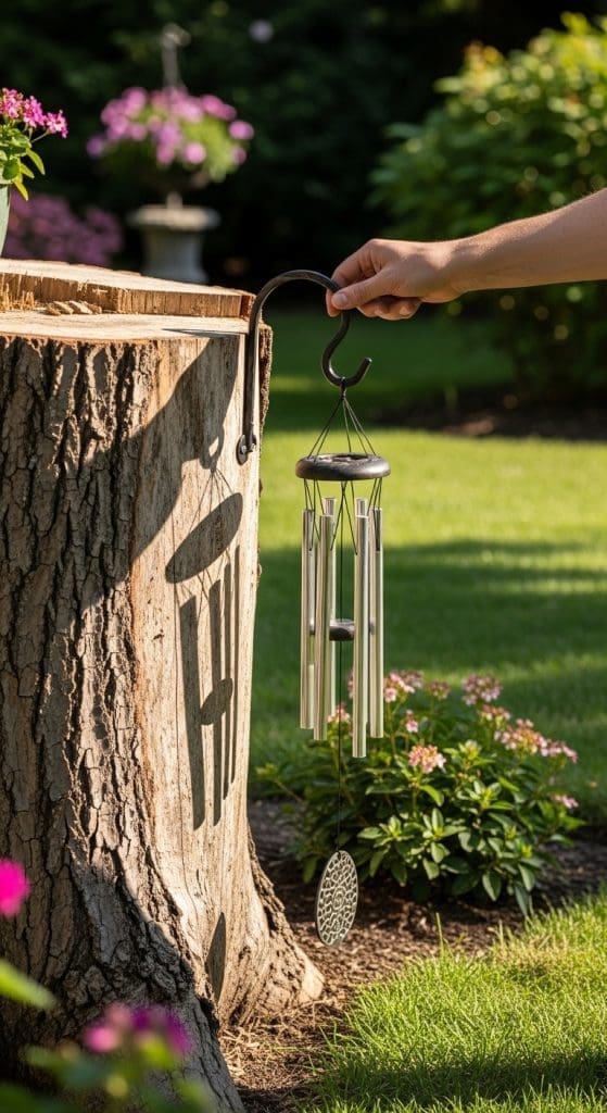 wind chimes being hooked into a tree