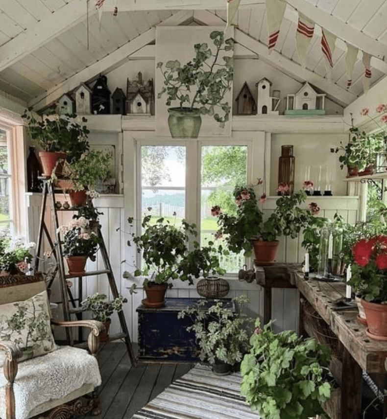 potting shed in a she shed painted white