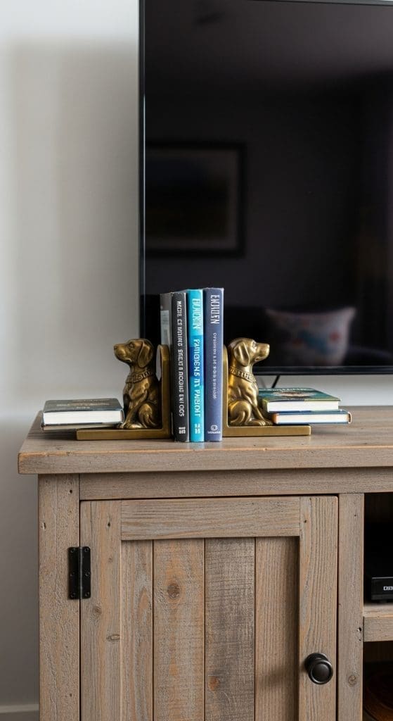 TV Console Styling  dog bookends
