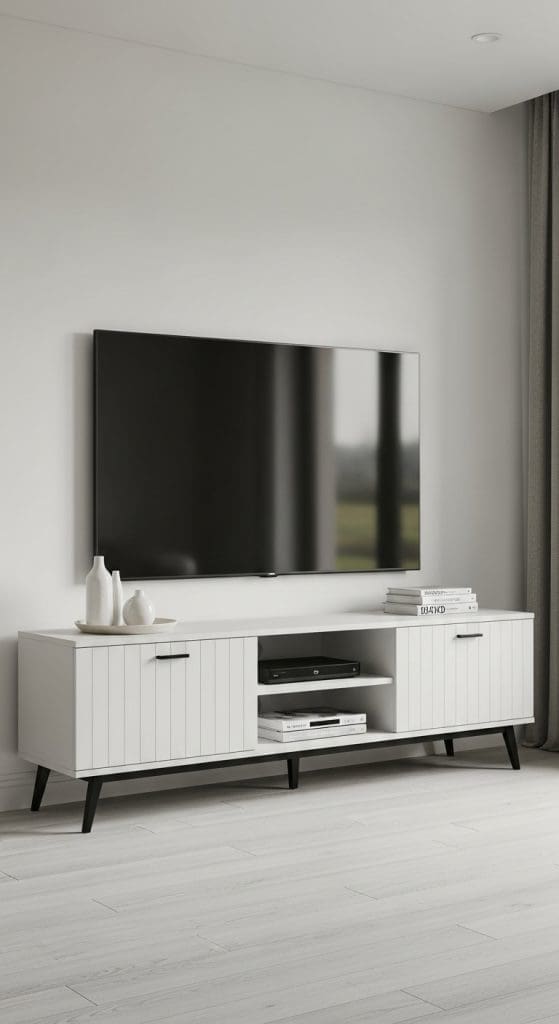 TV Console Styling  in white with white decor
