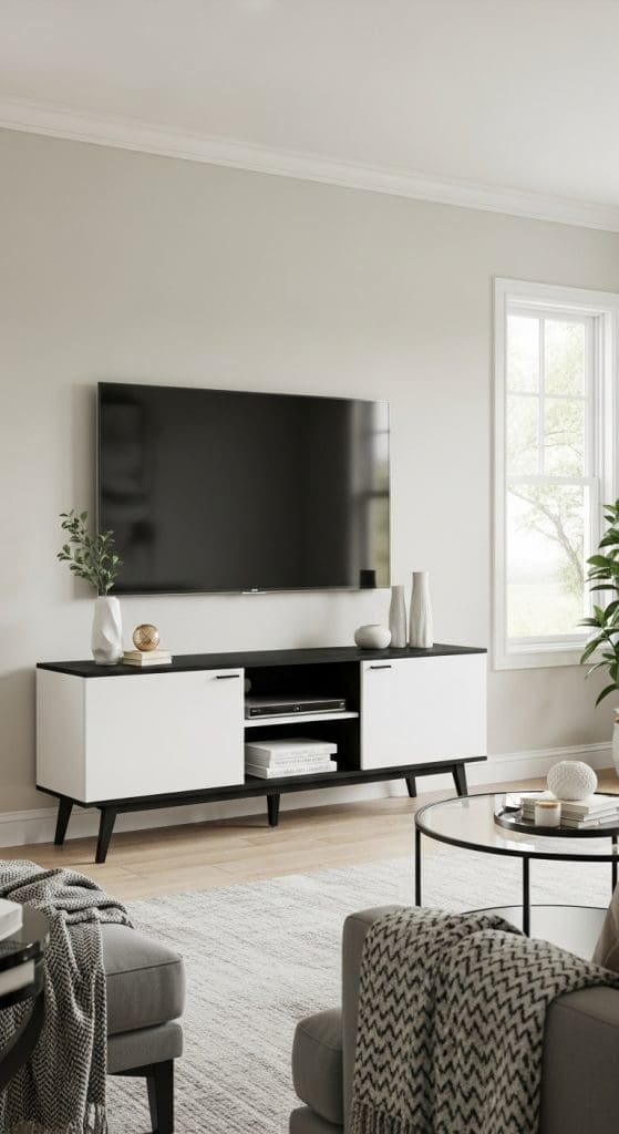 TV Console Styling  with black accents