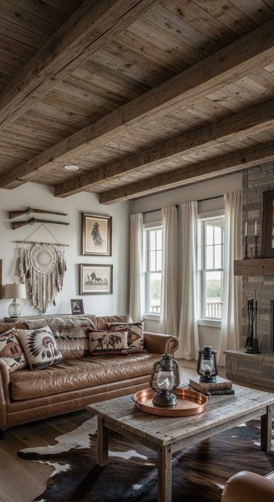 wooden vintage style ceilings in a living room