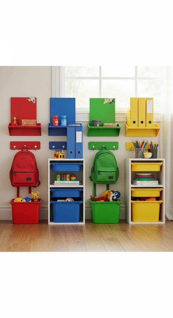 storage color coded boxes and areas for kids organization