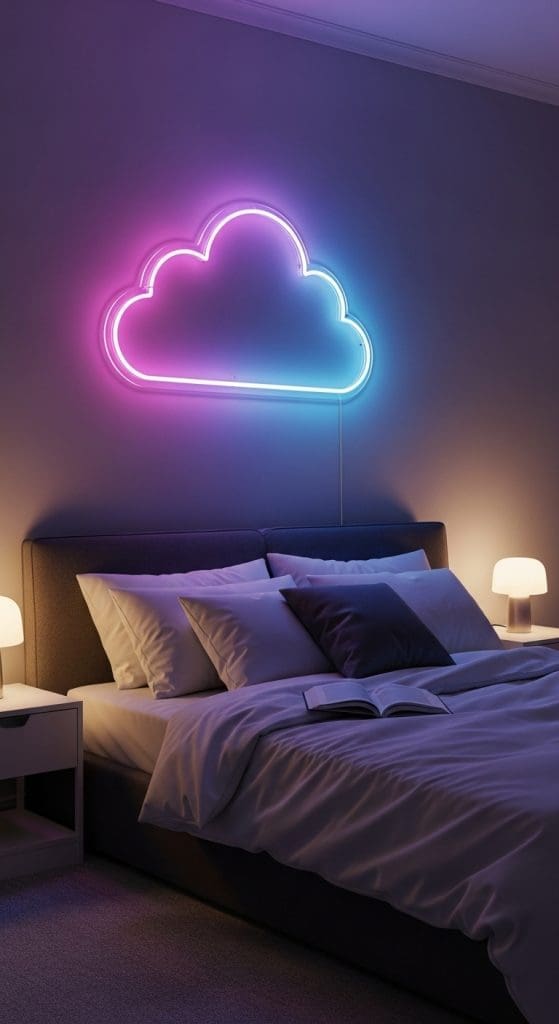 neon cloud above a bed