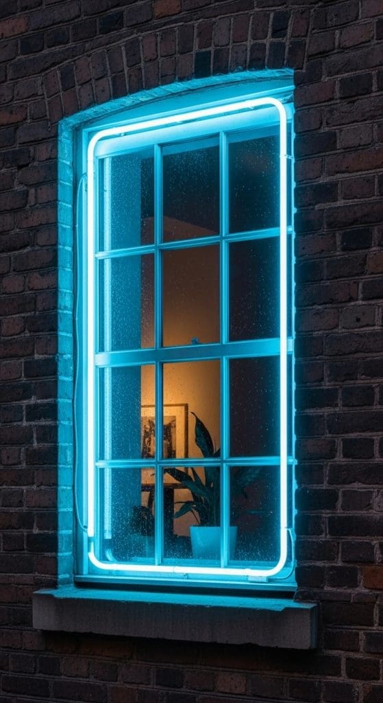 blue neon light around window