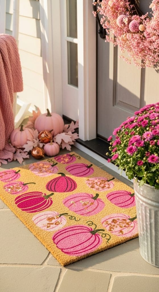 pink pumpkin pattern doormat