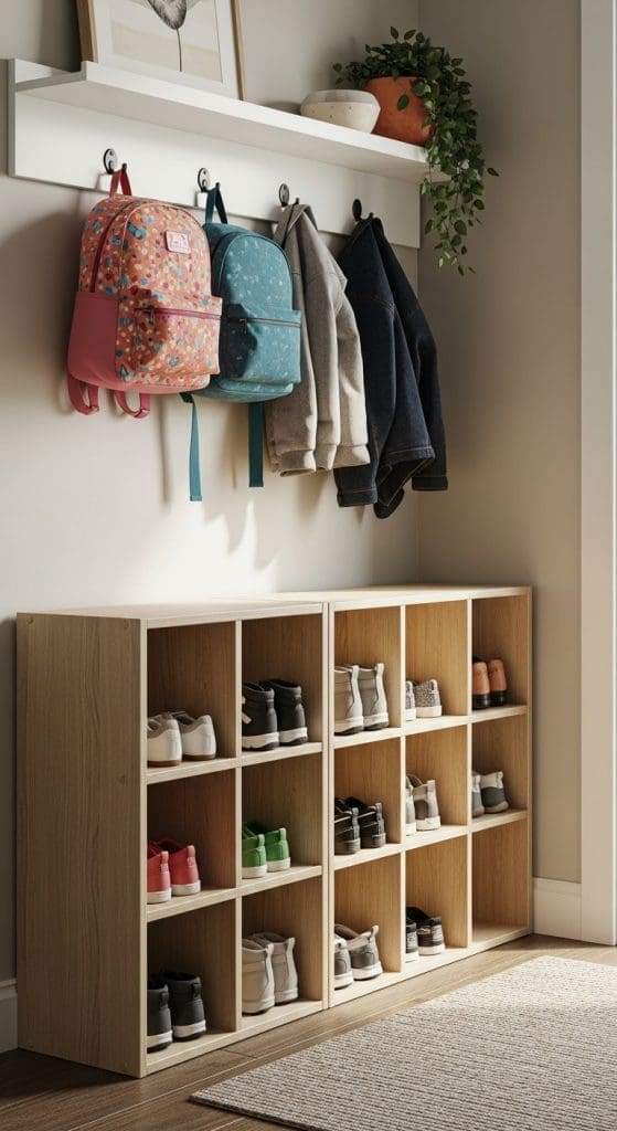 cuppy hold for shoes on an entryway for kids shoes