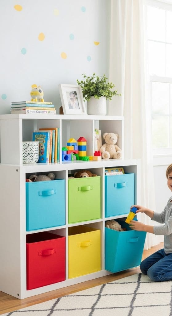 colourful boxes in a kids room for storing toys