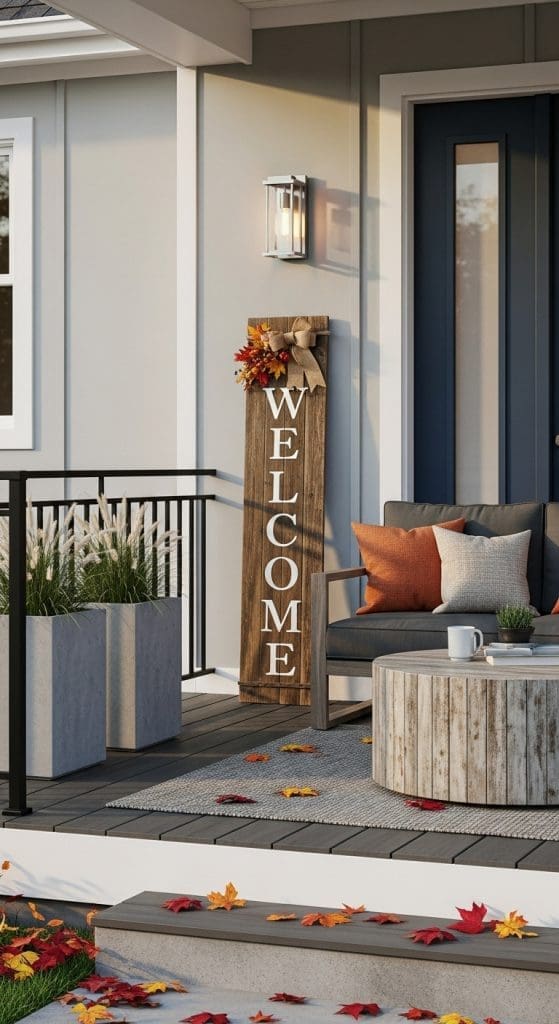 wooden welcome sign on front porch as part of Fall Front Porch Fall Decor