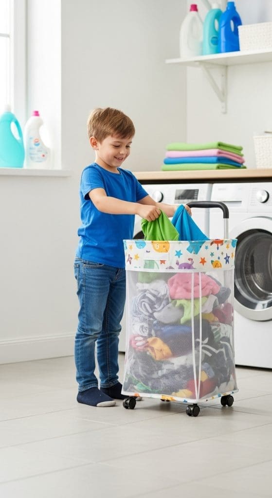 a rolling hamper for kids laundry
