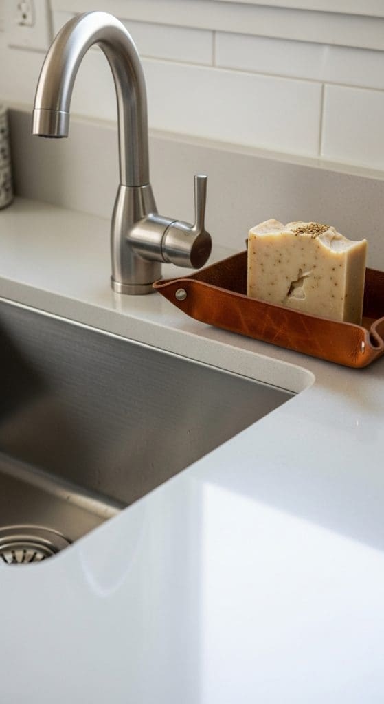 leather tray with natural soap bar