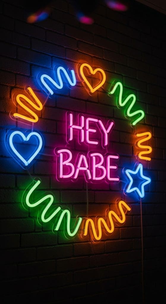 neon sign that says hey babe