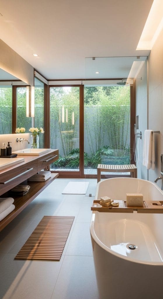 bamboo and wooden elements in a home spa bathroom 